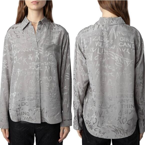 Zadig & Voltaire Morning Jac Manifesto Silk Blouse - Picture 1 of 9